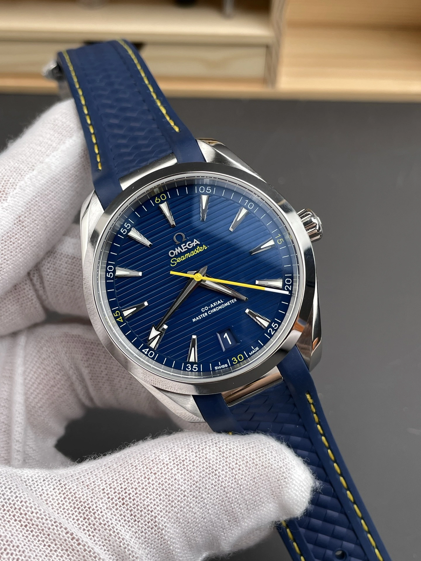 CBD Factory Omega Seamaster Aqua Terra 150M 41mm Blue Dial Yellow Accents (220.12.41.21.03.009) 1:1 Super Clone – DD8900 Movement BestValue 263